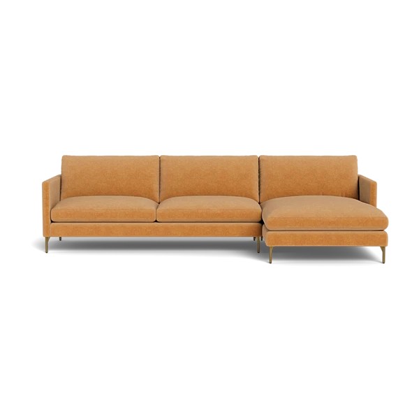 Hannah Sectional, Right Facing Chaise w/ Brass Legs